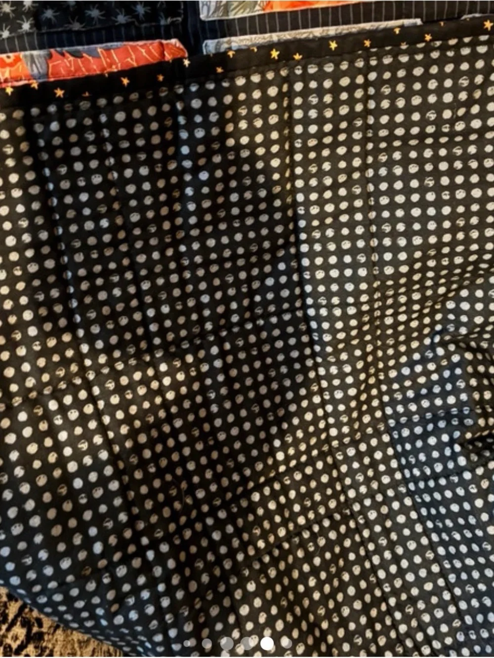 Orange and Black Patchwork Quilt - Floral Checkered Bedspread